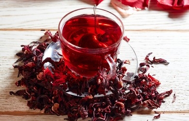Herbal Tea with Fresh Hibiscus Flowers