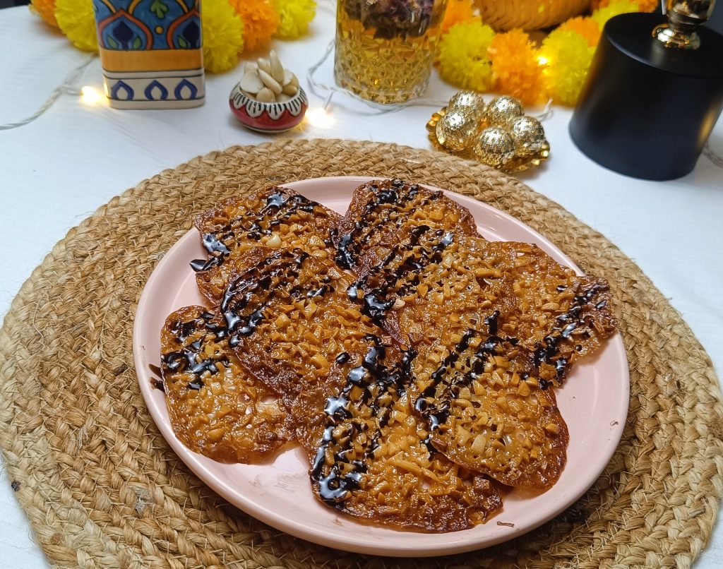 Almond Lace Cookies with a Chocolate Drizzle