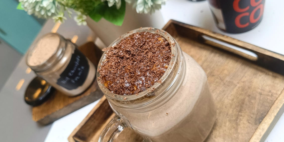 Café-style frothy hot chocolate coffee made with homemade premix and coffee foam