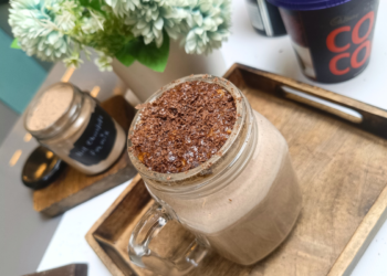 Café-style frothy hot chocolate coffee made with homemade premix and coffee foam